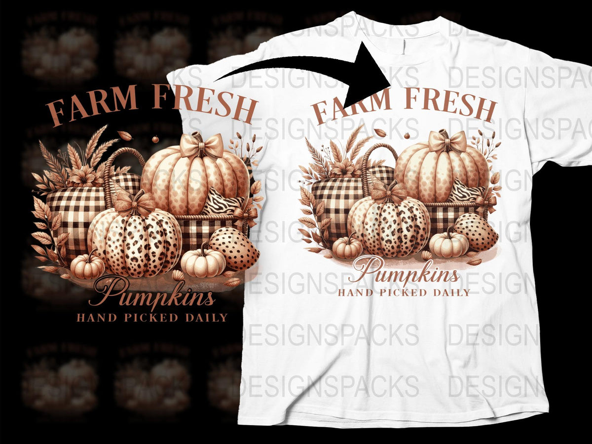 Farm Fresh Pumpkins T-Shirt, Autumn Harvest Graphic Tee, Hand Picked Daily, Fall Season Casual Wear