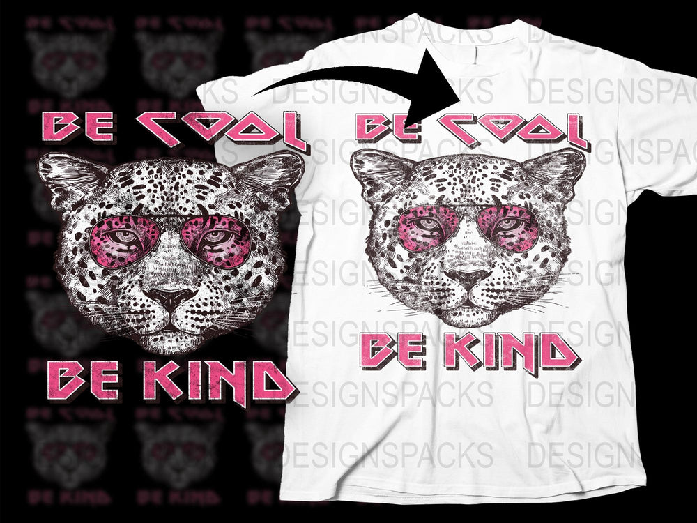 Be Cool Be Kind Leopard Print T-Shirt, Pink Glasses, Trendy Animal Graphic Tee, Unique Fashion Top for All Ages