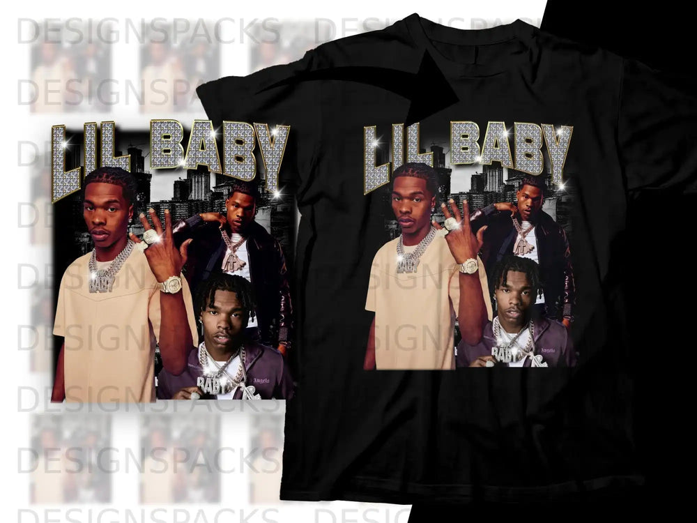 Lil Baby graphic t-shirt with rapper's image and text "LIL BABY".
