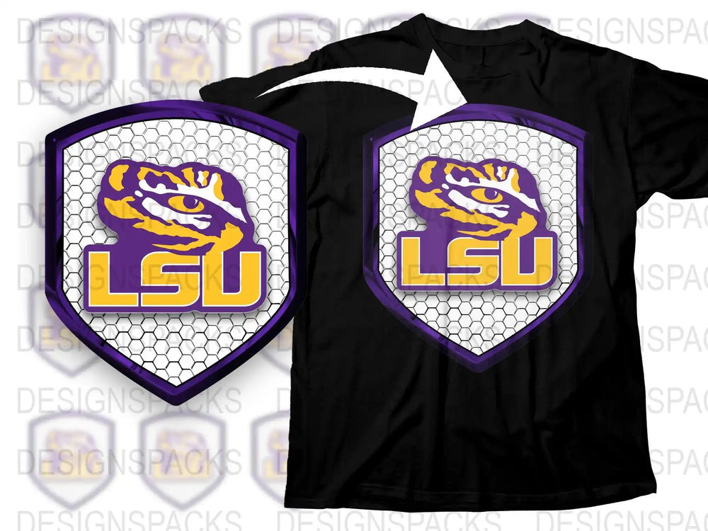 LSU Tigers Football Honeycomb Design T-Shirt, Purple and Gold Graphic Tee, College Sports Apparel
