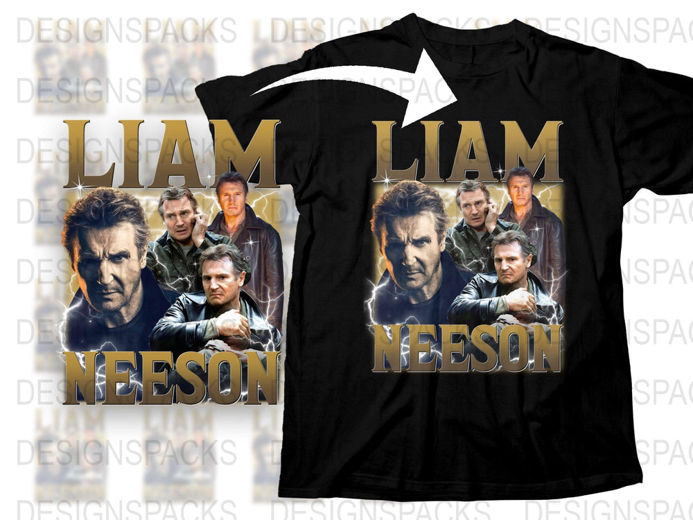 Liam Neeson Graphic T-Shirt, Movie Star Collage Tee, Action Film Apparel, Unisex Cotton Shirt, Gift for Fans