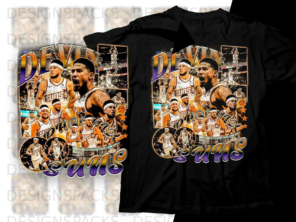 Phoenix Suns basketball graphic t-shirt with player collage and team name.
