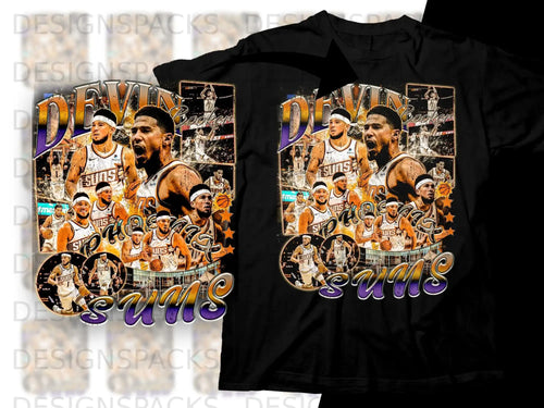 Phoenix Suns basketball graphic t-shirt with player collage and team name.