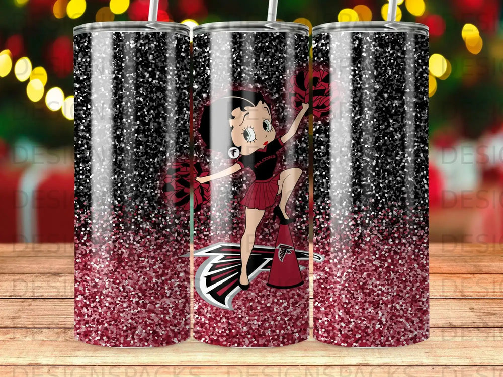 Betty Boop in Atlanta Falcons uniform with glitter background.