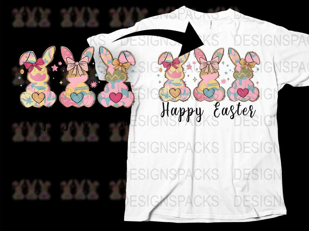 Happy Easter T-Shirt Colorful Bunny Ears Eggs Spring Holiday Graphic Tee Family Outfit