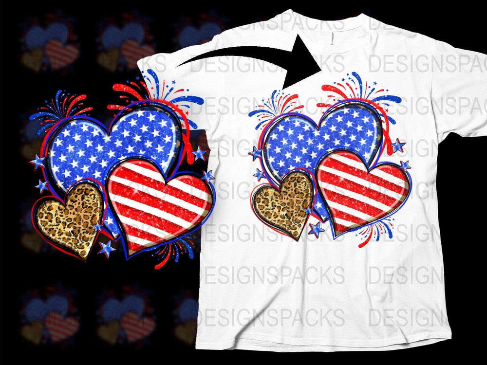 Patriotic T-Shirt with American Flag and Fireworks Heart Design, Unisex 4th of July Tee