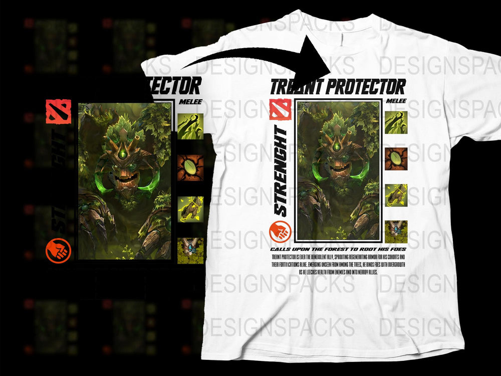 Men's Graphic T-Shirt, Fantasy Forest Protector Design, White Tee, Unique Art Print, Casual Streetwear, Gamer Style Shirt