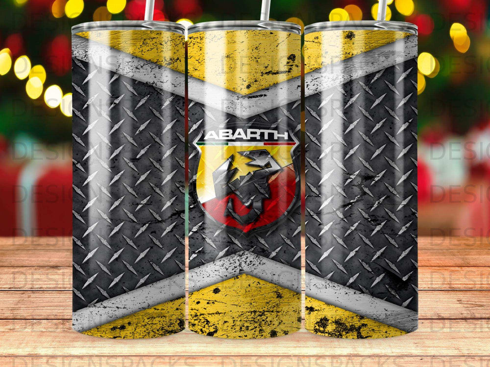 Abarth Logo Grungy Diamond Plate Yellow White Tumbler product type
