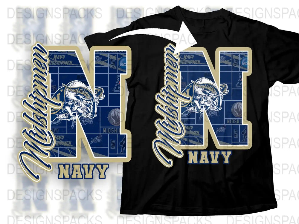 Navy Midshipmen T-Shirt, Bull Skull Graphic, Military Academy Apparel, Navy Blue and Gold Colors, Sports Fan Gear, Unique Collegiate Design