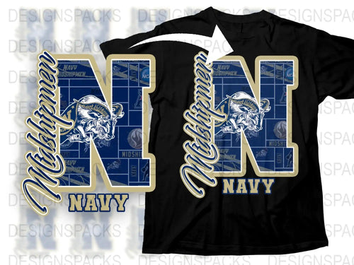 Navy Midshipmen T-Shirt, Bull Skull Graphic, Military Academy Apparel, Navy Blue and Gold Colors, Sports Fan Gear, Unique Collegiate Design