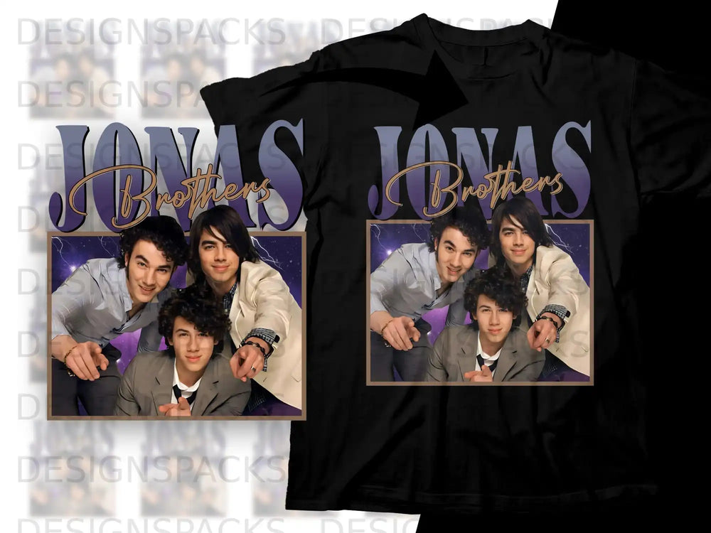 Jonas Brothers trio posing for a studio portrait.