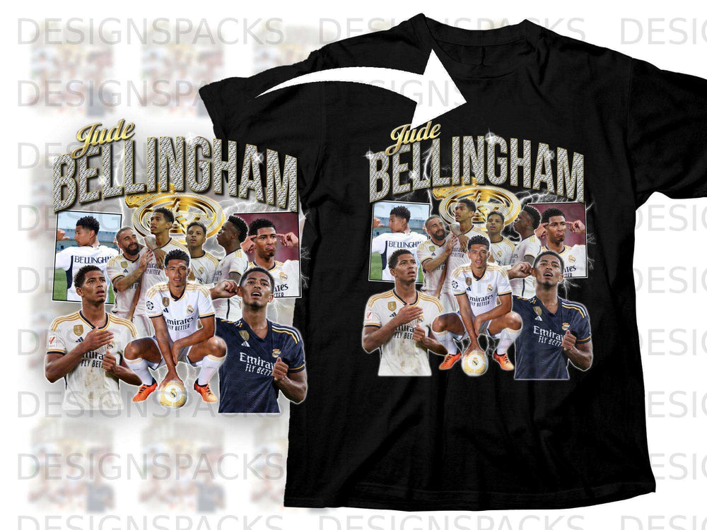 Black t-shirt featuring Jude Bellingham collage with "Jude Bellingham" text.