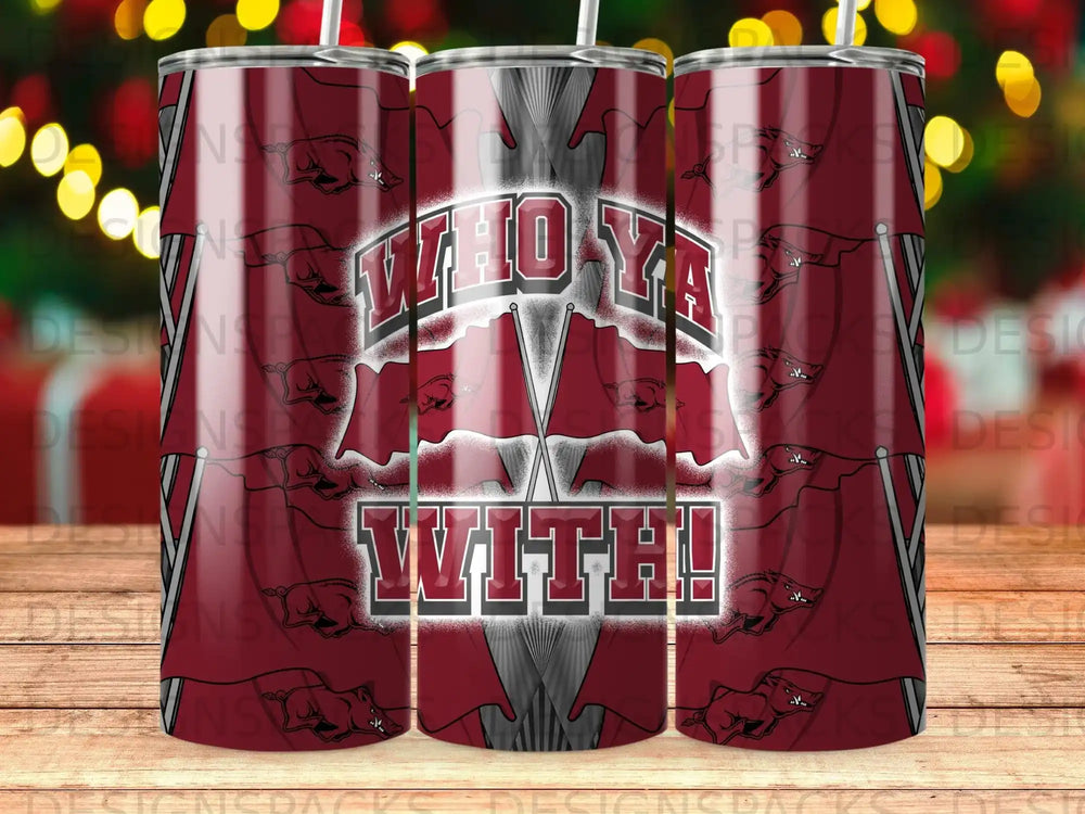 "Who Ya With!" text over a repeated Washington State Cougars logo pattern.