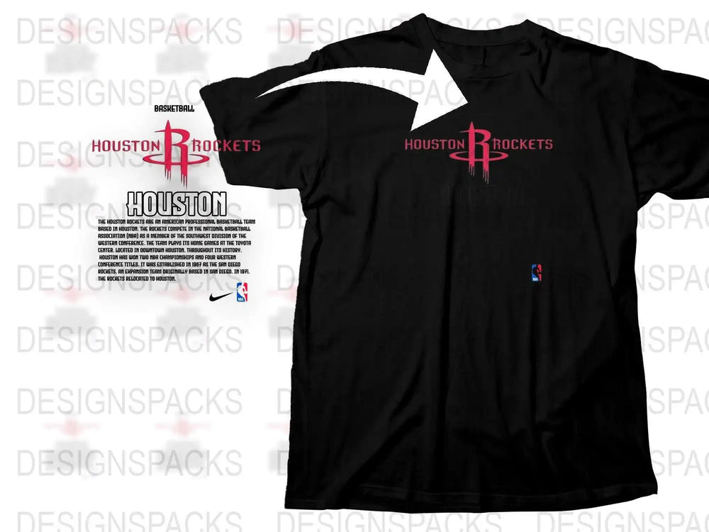 Houston Rockets Black T-Shirt, NBA Team Graphic Tee, Basketball Fan Apparel, Casual Sports Clothing, Unisex Cotton Shirt