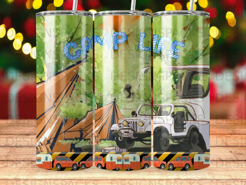 White Jeep and tent with 