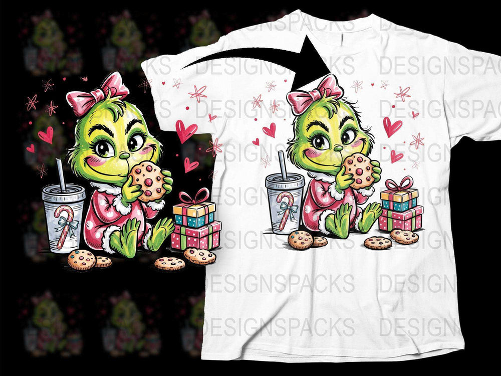 Cute Cartoon Monster Eating Cookies Graphic T-Shirt, Fun Kids Birthday Gift Tee, Colorful Casual Top