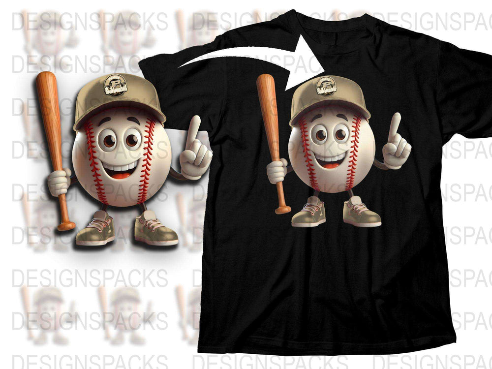 Funny Baseball Cartoon Character T-Shirt, Cute Sports Graphic Tee, Unisex Casual Apparel