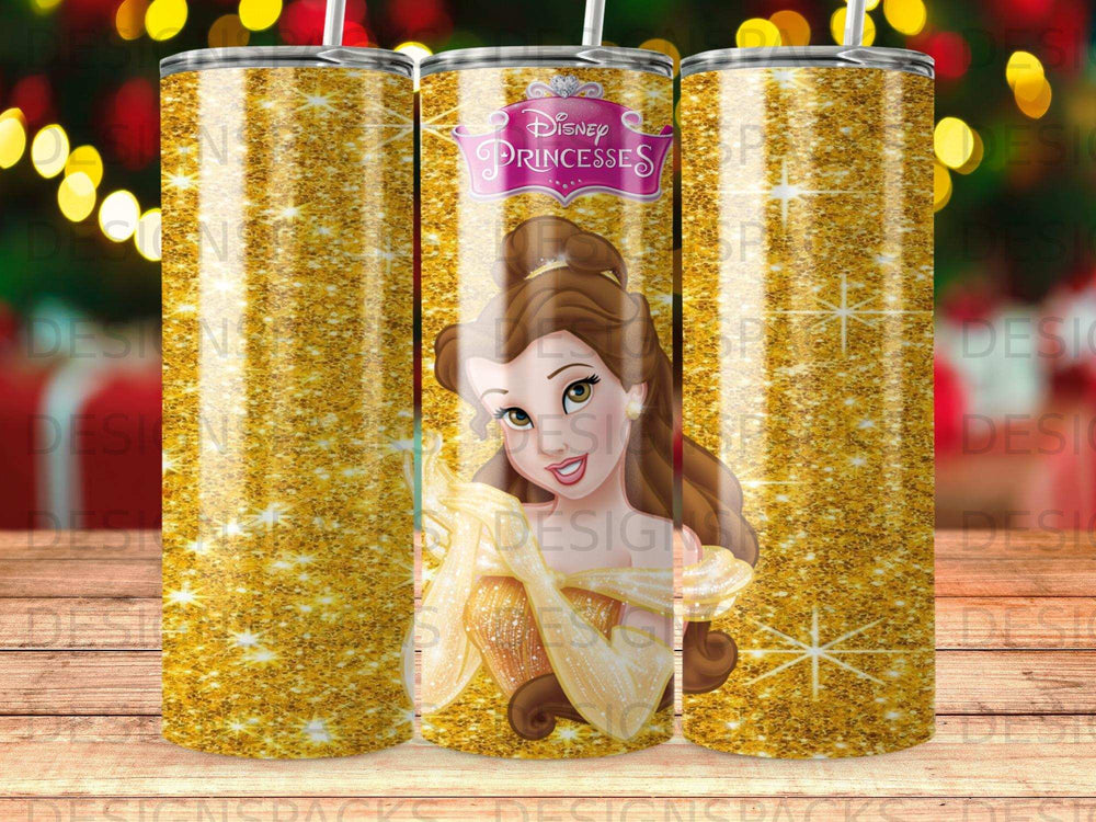 Disney Princesses Belle Gold Glitter Stars Tumbler product type