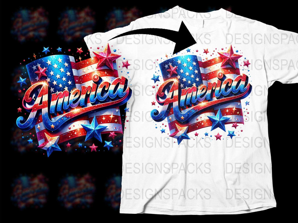 Patriotic America T-Shirt with Stars and Stripes, 4th of July Independence Day Celebration Tee, Unisex White Shirt