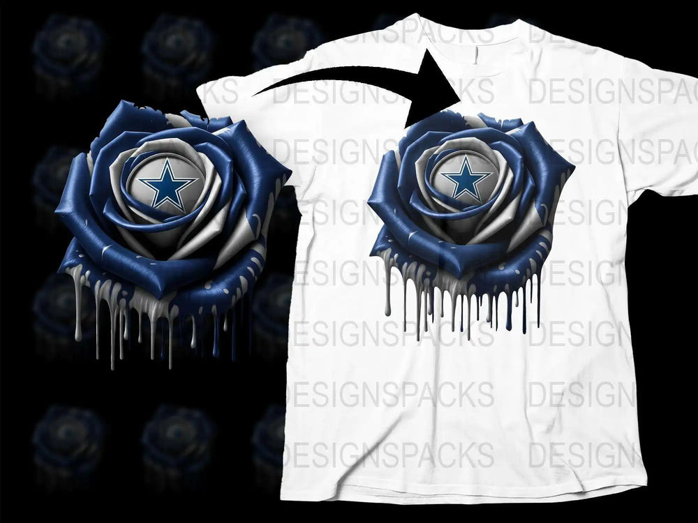 Blue Star Rose Graphic T-Shirt, Dripping Paint Design, Unique Floral Tee, Bold Unisex Fashion Top, Casual Wear
