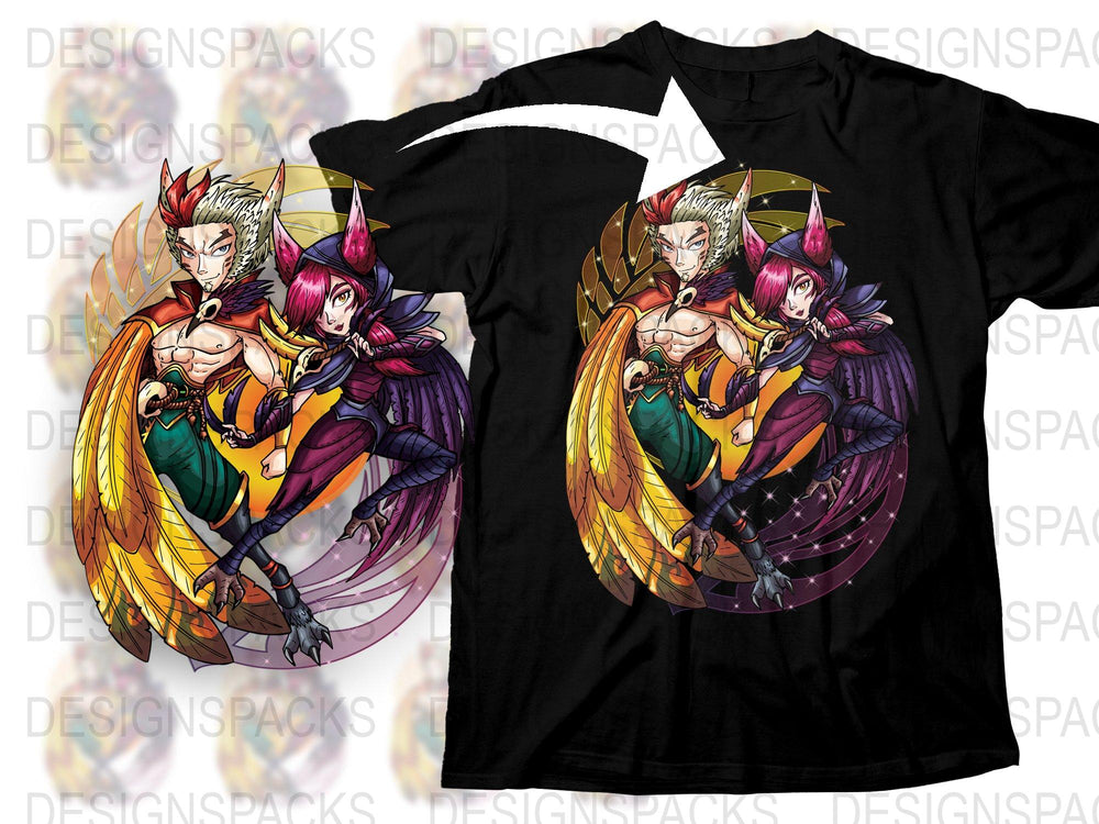 Fantasy Anime T-Shirt, Colorful Winged Characters, Vibrant Graphic Tee, Unisex Clothing, Casual Wear, Cool Graphic Shirt for Fans