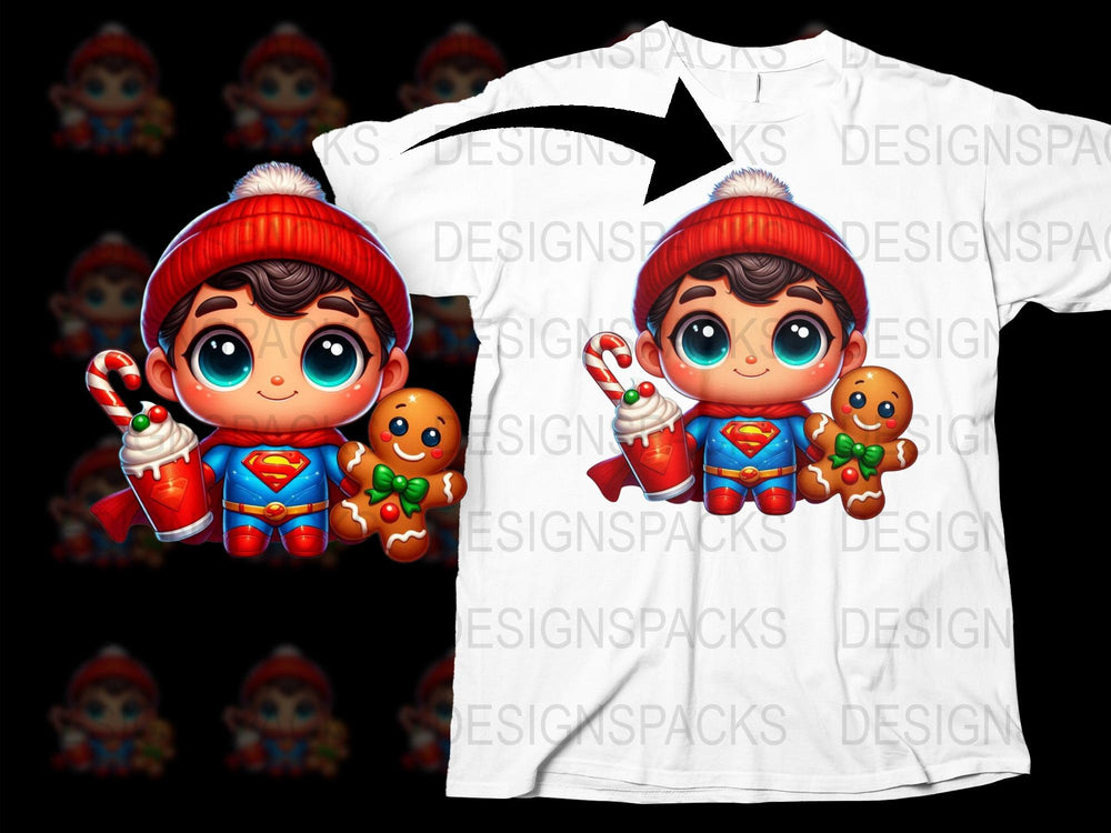 Superhero Boy Christmas Shirt, Cute Holiday Tee, Kids Festive Winter Apparel, Gingerbread Man