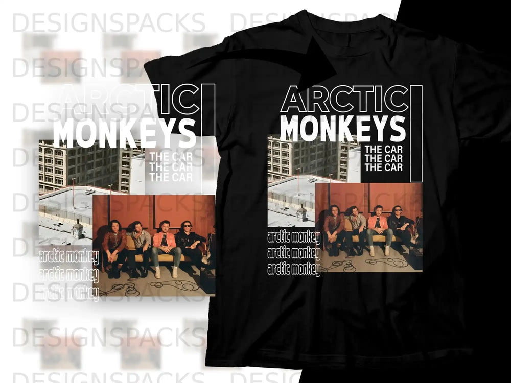 Arctic Monkeys "The Car" album cover tee with band and city backdrop.