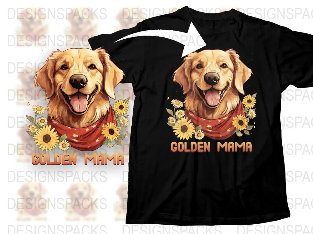 Golden Retriever T-Shirt Golden Mama Floral Design Pet Lover Gift Dog Owner Fashion Summer Casual Tee Top