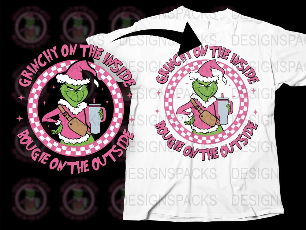 Grinch Themed Christmas T-Shirt, Funny Holiday Tee, Grinchy and Bougie Design, Unisex Adult Clothing