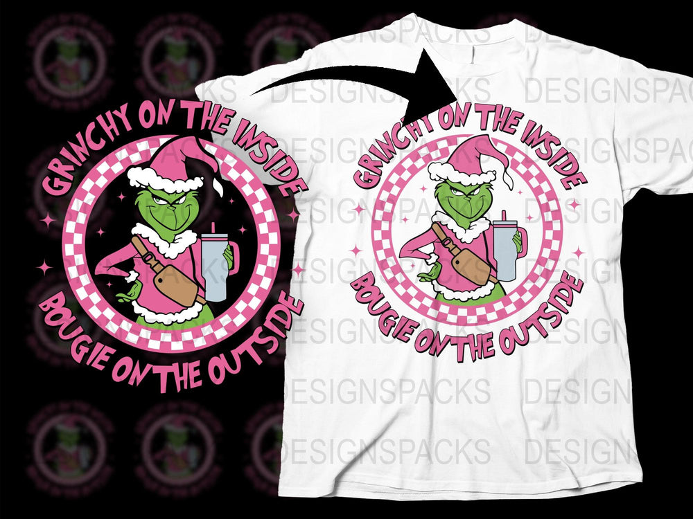 Grinch Themed Christmas T-Shirt, Funny Holiday Tee, Grinchy and Bougie Design, Unisex Adult Clothing