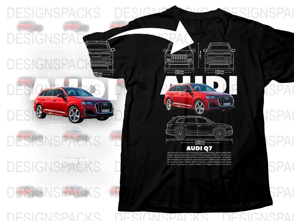 Audi Q7 Graphic T-Shirt, Car Enthusiast Tee, Automotive Artwork, Men's Fashion Top, Black Cotton Shirt, Unique Gift for Car Lovers
