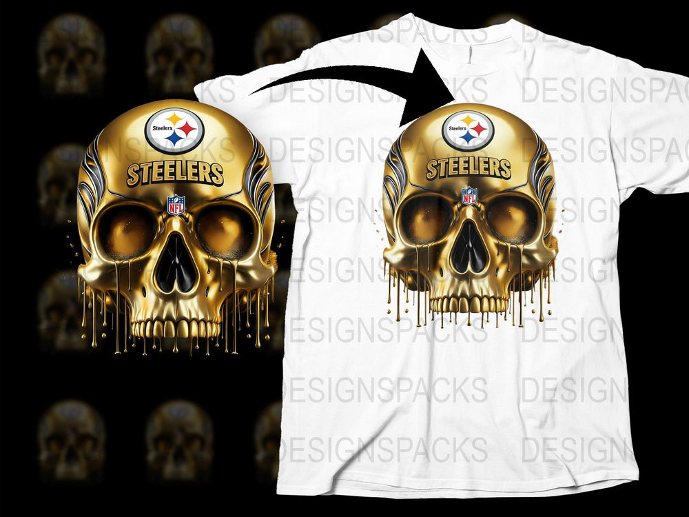 Pittsburgh Steelers Skull Graphic T-Shirt, Unisex Football Fan Apparel, Unique Sports Team Tee