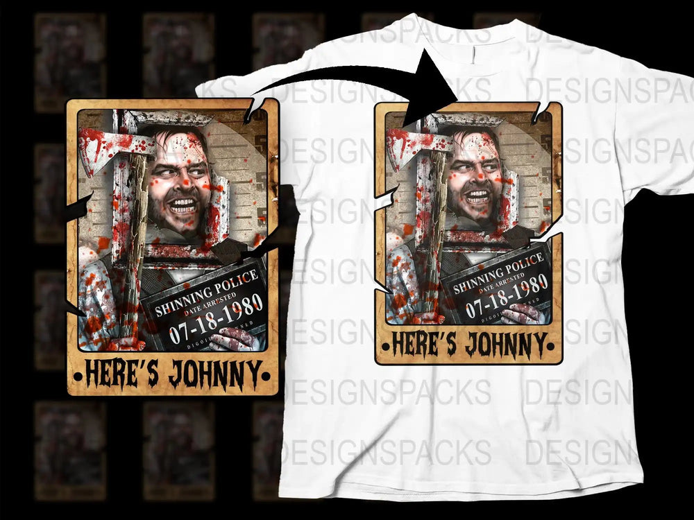Horror Movie Inspired T-Shirt, 'Here's Johnny' Graphic Tee, Vintage Style, Unisex Clothing