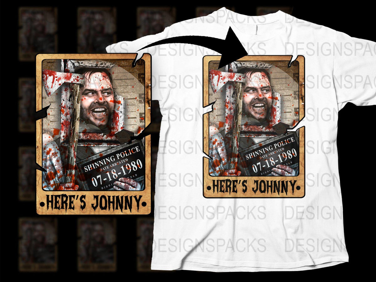 Horror Movie Inspired T-Shirt, 'Here's Johnny' Graphic Tee, Vintage Style, Unisex Clothing