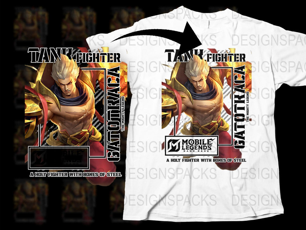 Mobile Legends Tank Fighter T-Shirt, Gaming Graphic Tee, Eudora Design, Holy Fighter, Bones of Steel Print