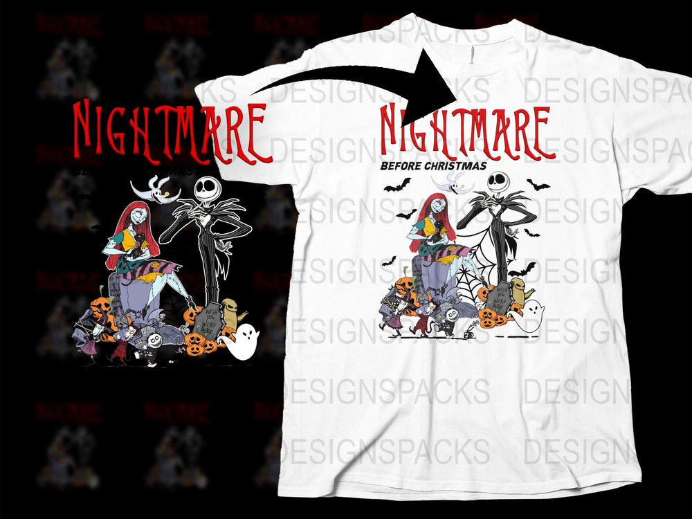 Nightmare Before Christmas T-Shirt, Jack Skellington and Sally Halloween Tee, Unisex Graphic Shirt