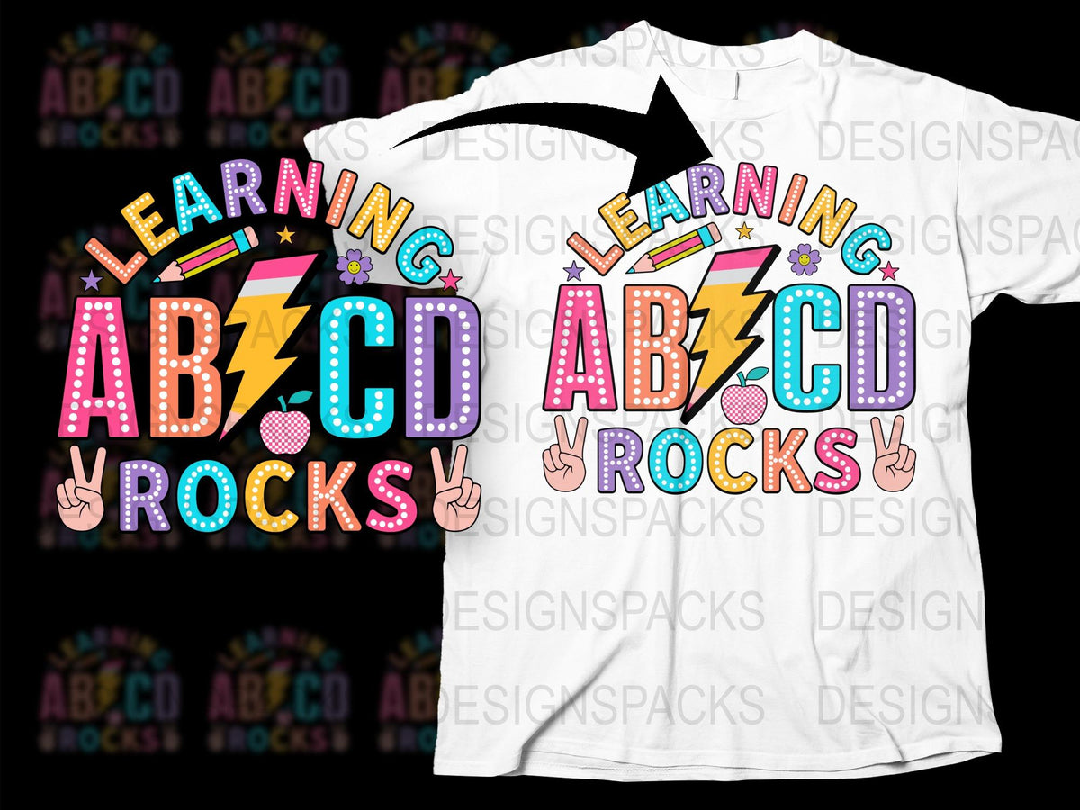 Learning ABCD Rocks T-Shirt, Colorful Educational Alphabet Graphic Tee for Kids and Teachers