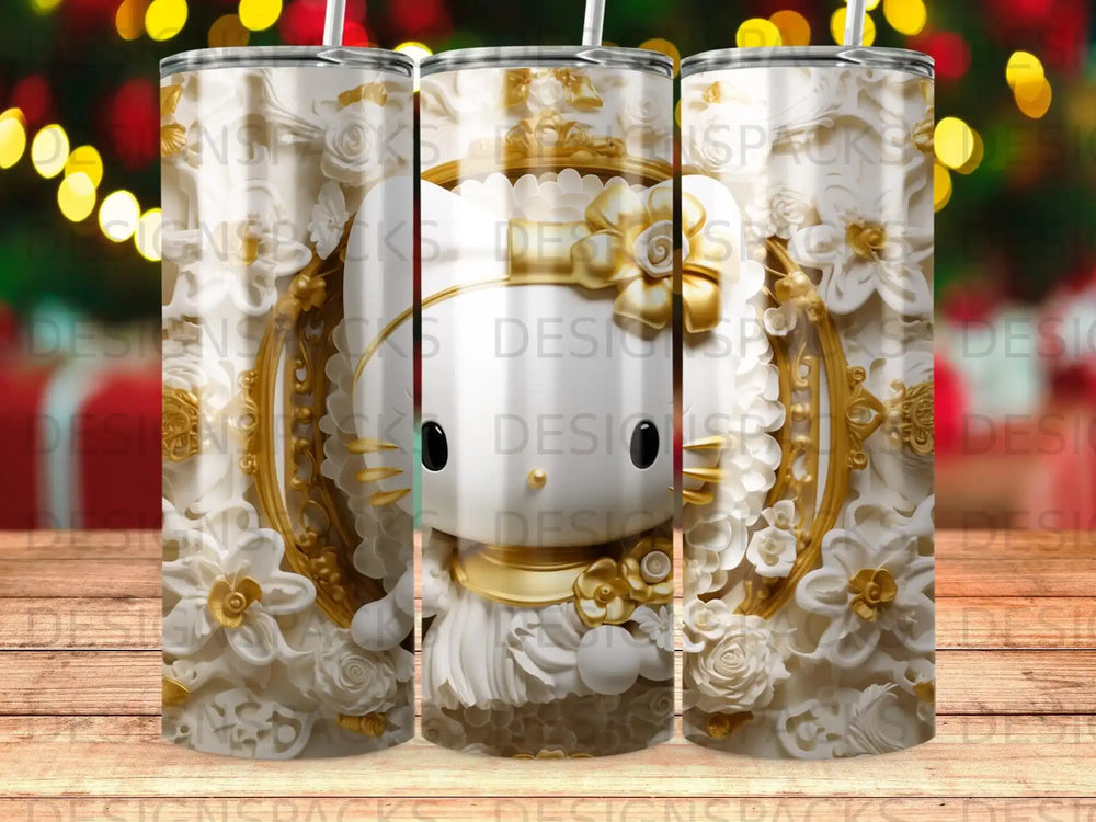 Hello Kitty character in ornate white and gold floral frame.