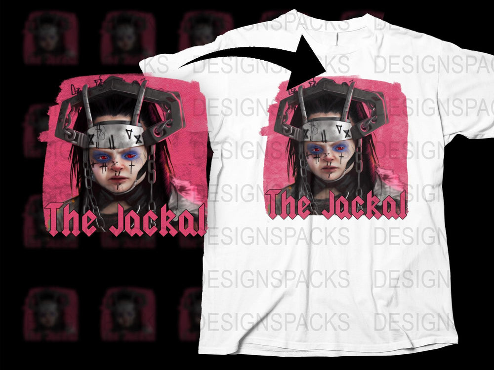 The Jackal Graphic T-Shirt, Unique Cyberpunk Inspired Design, Red and Black Tee, Futuristic Streetwear Fashion, Unisex Clothing