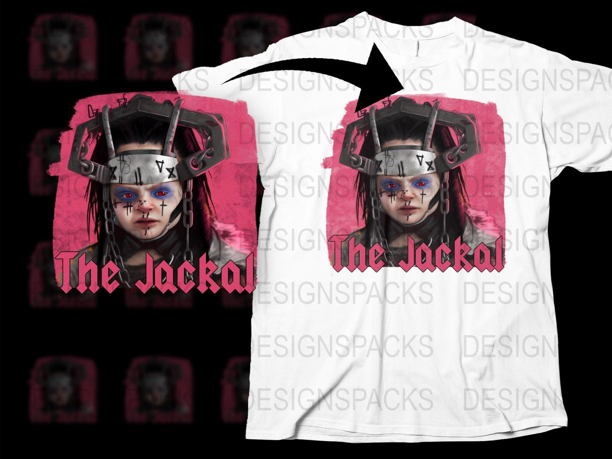 The Jackal Graphic T-Shirt, Unique Cyberpunk Inspired Design, Red and Black Tee, Futuristic Streetwear Fashion, Unisex Clothing