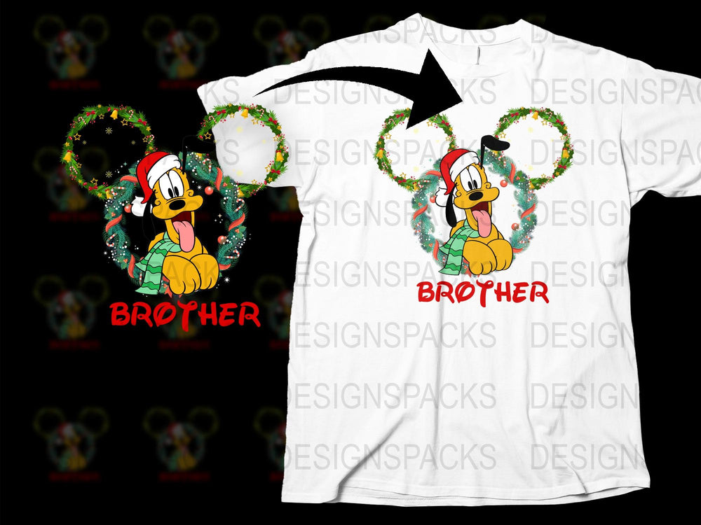 Brother Christmas Shirt with Pluto Disney Character, Festive Holiday Tee for Siblings