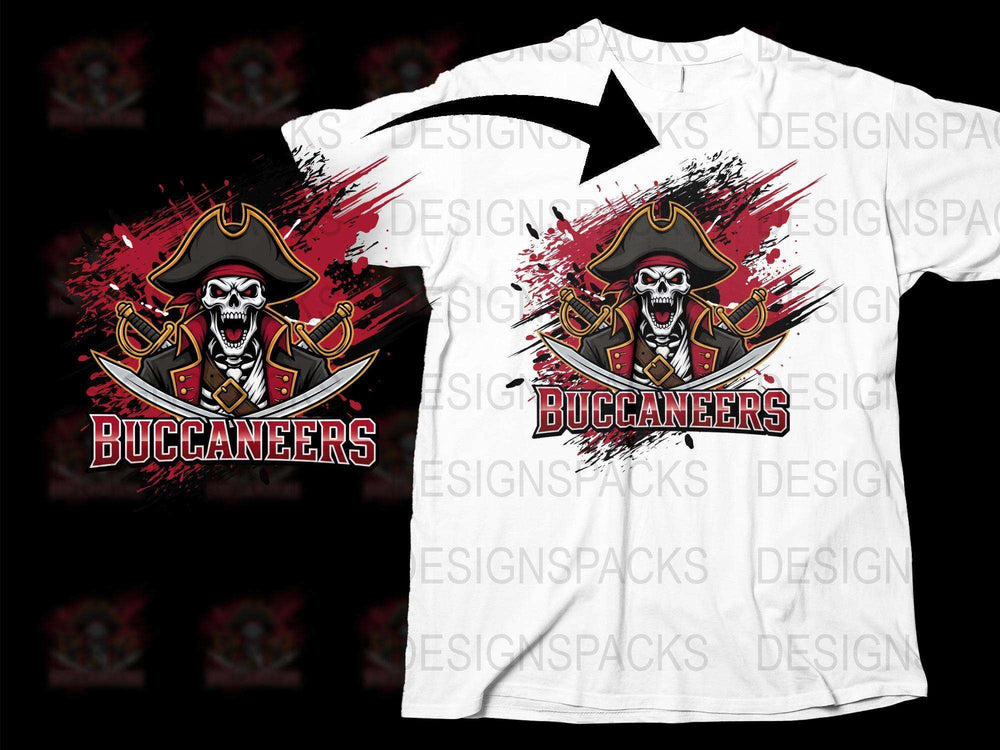 Pirate Skull Buccaneers Graphic T-Shirt, Red and Black Splatter Design, Unisex Casual Wear
