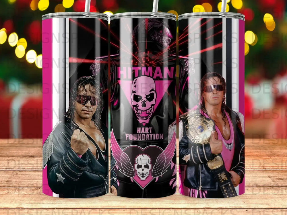 Bret "Hitman" Hart wearing pink and black with wrestling championship belt.