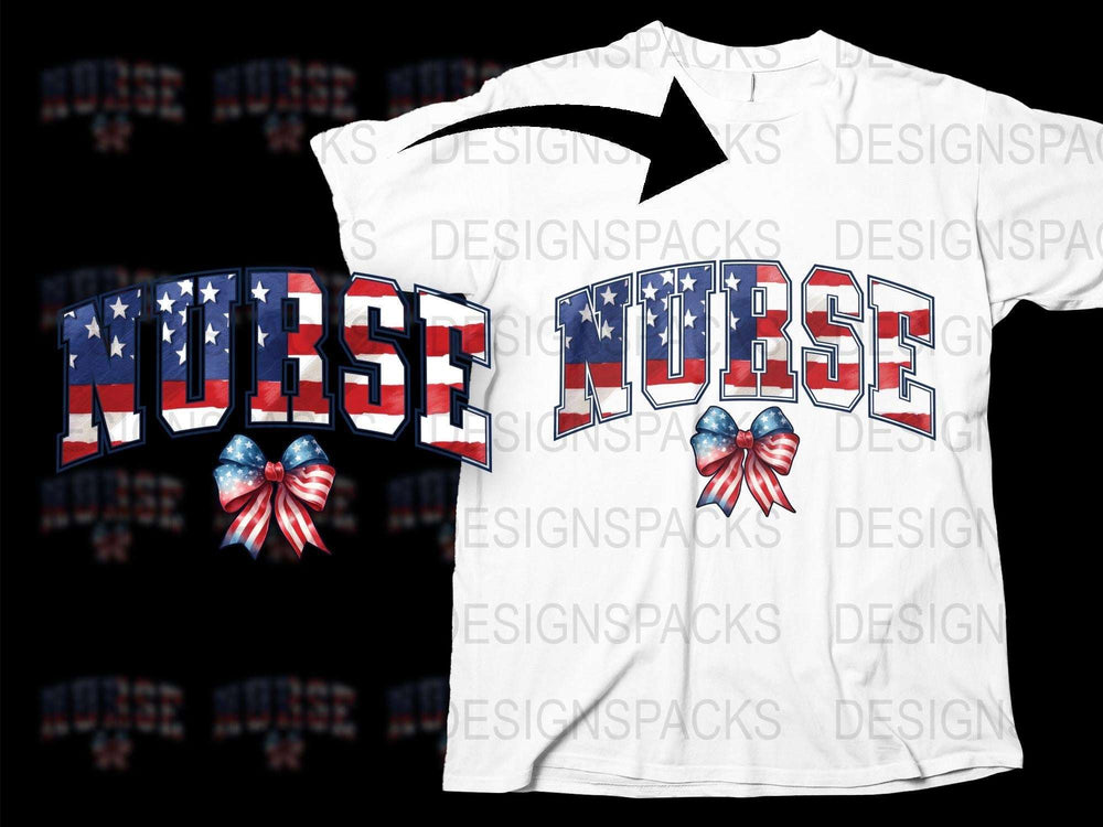 Patriotic Nurse T-Shirt with American Flag Design, Red White Blue Nurse Apparel