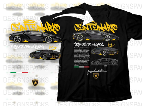 Lamborghini Centenario Tribute T-Shirt, Exclusive Automotive Fan Apparel, Black and Yellow Design, Car Enthusiast Gift