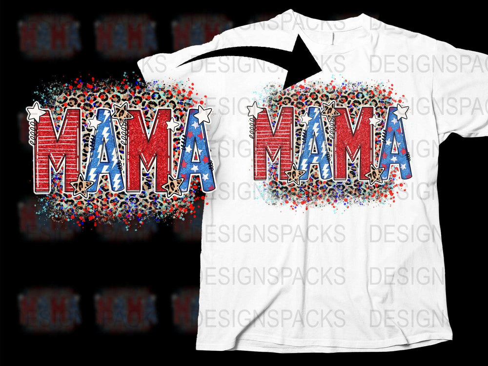 Mama Graphic T-Shirt Red Blue Floral Star Design Mother's Day Gift Idea Casual Wear