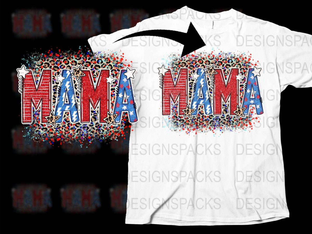 Mama Graphic T-Shirt Red Blue Floral Star Design Mother's Day Gift Idea Casual Wear