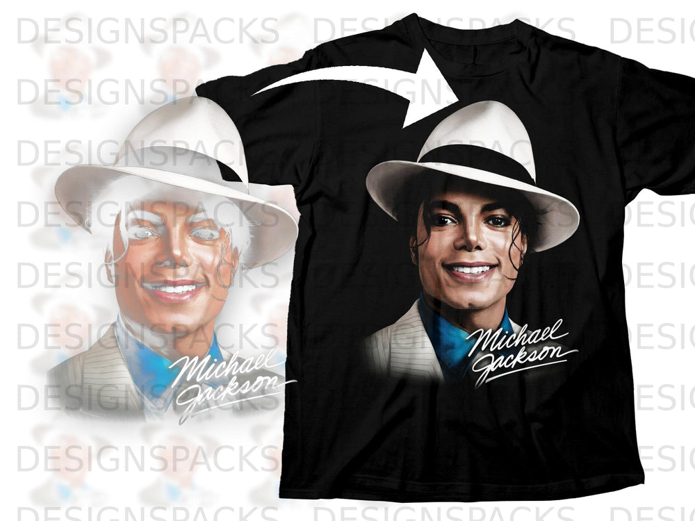 Black t-shirt featuring Michael Jackson portrait with his signature.