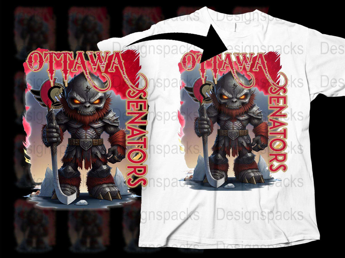 Ottawa Senators Themed T-Shirt, Men's Hockey Fan Apparel, Unique Warrior Design, Gift for Sports Fans