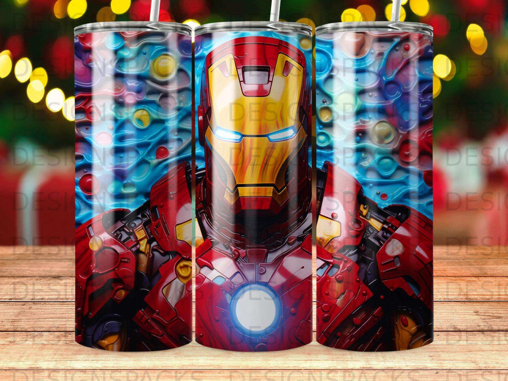Iron Man's glowing chest plate on a red and gold suit, detailed armor.